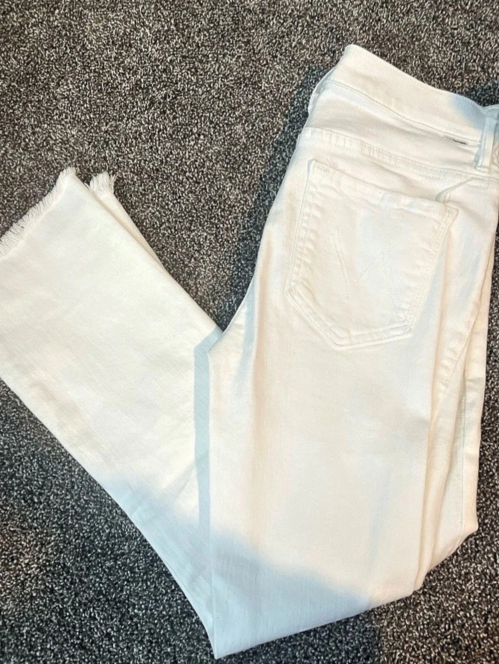 Mother The Insider Crop Step Fray White Straight Leg Jeans Waist 27